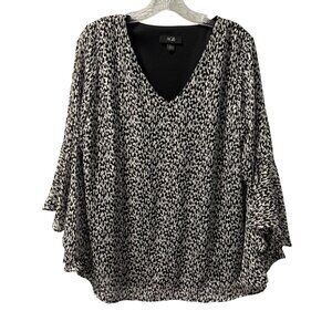 ACB Womens Black & White V-Neck Blouse Sz L Polyester blouse